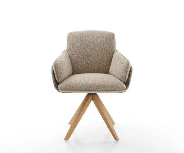 Jídelní židle Luan-Flex s područkami, dřevěný rám, hranatý, přírodní mix materiálů, taupe, otočný o 180° - Image 2