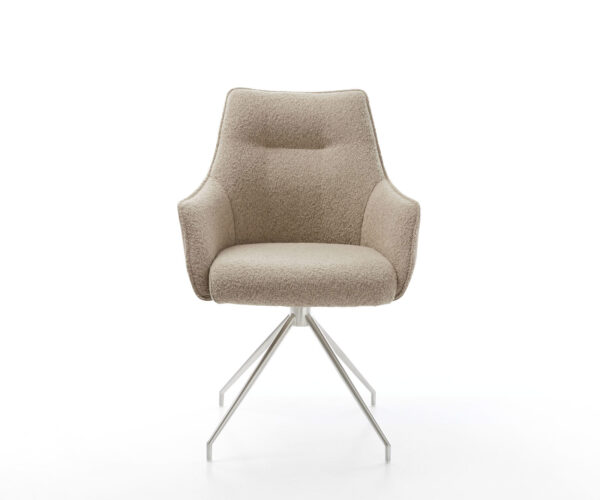 Jídelní židle Alja-Flex s područkami, křížová podnož, kuželový nerez, kombinace materiálů, taupe, 180° otočné, jádro z taštičkových pružin - Image 2