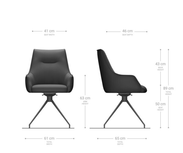 Jídelní židle Alja-Flex s područkami, křížová konstrukce, zužující se kov, černý manšestr, stříbrně šedá, 180° otočné, jádro z taštičkových pružin - Image 7