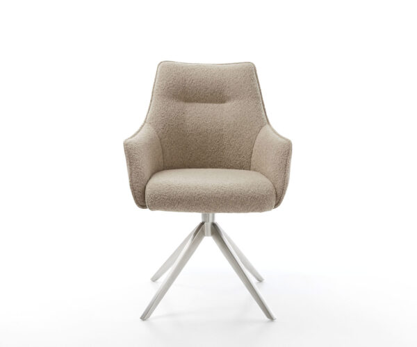 Jídelní židle Alja-Flex s područkami, křížová podnož, široké provedení, nerezová ocel, kombinace materiálů, taupe, 180° otočné, jádro s taštičkovými pružinami - Image 2