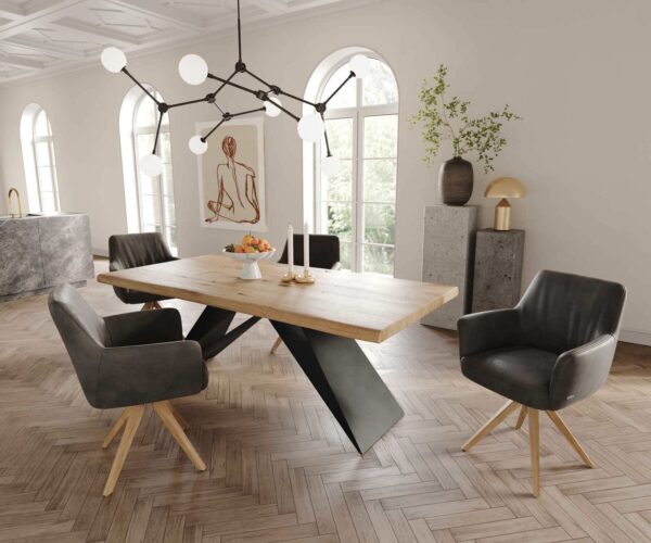 Jídelní židle Xana-Flex s područkami, dřevěný rám, hranatý, přírodní, mikrovlákno, antracit, vintage, otočný o 180°, jádro s taštičkovými pružinami - Image 5