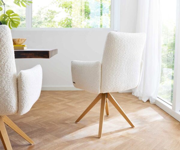 Jídelní židle Jova-Flex s područkami, dřevěný rám, hranatý, přírodní bouclé, bílý, otočný o 180°, jádro z taštičkových pružin - Image 5