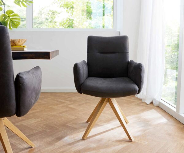 Jídelní židle Jova-Flex s područkami, dřevěný rám, hranatý, přírodní, mikrovlákno antracit, vintage, 180° otočný, jádro z taštičkových pružin - Image 2