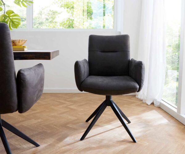 Jídelní židle Jova-Flex s područkami, křížový rám, široké, kovové, černé, mikrovlákno, antracit, vintage, 180° otočné, jádro s kapsovými pružinami - Image 2