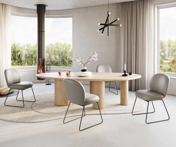 Jídelní židle Nube-Flex kovový rám na kluzácích černý pravá kůže taupe - Image 5