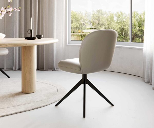 Jídelní židle Nube-Flex křížová kovová široká černá pravá kůže taupe s jádrem z taštičkových pružin otočné o 180° - Image 4