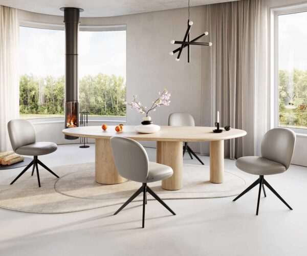 Jídelní židle Nube-Flex křížová kovová široká černá pravá kůže taupe s jádrem z taštičkových pružin otočné o 180° - Image 5
