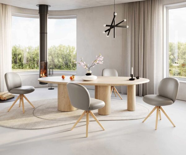 Jídelní židle Nube-Flex dřevěný rám, hranaté, přírodní pravá kůže taupe, 180° otočné, jádro s taštičkovými pružinami - Image 5