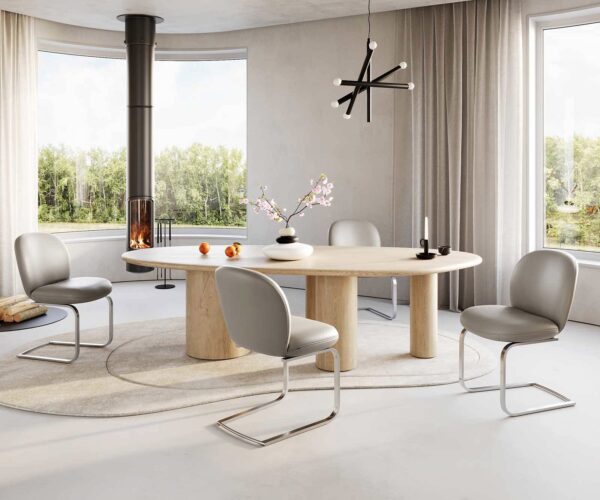 Jídelní židle Nube-Flex s konzolovou konstrukcí z ploché nerezové oceli, pravá kůže taupe, jádro s taštičkovými pružinami - Image 5