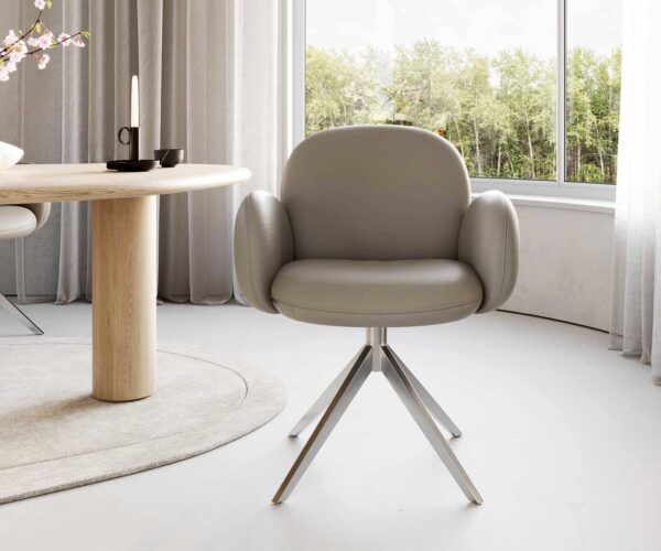 Jídelní židle Nube-Flex s područkami, křížový rám, široké, nerezová ocel, pravá kůže, taupe, otočné o 180°, jádro s taštičkovými pružinami - Image 2