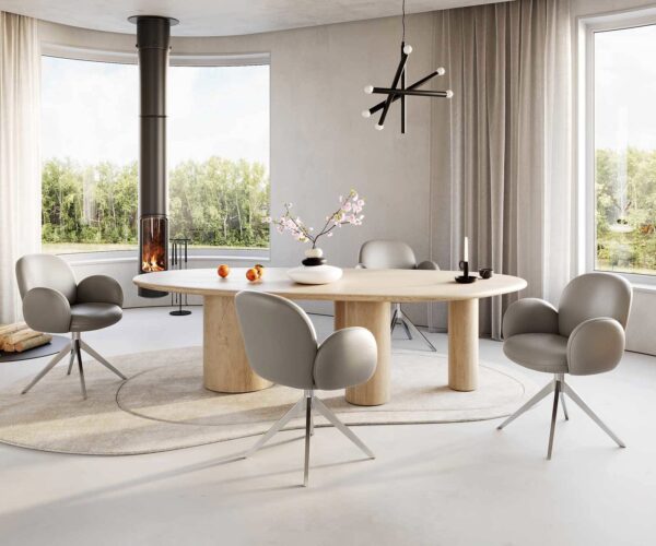 Jídelní židle Nube-Flex s područkami, křížový rám, široké, nerezová ocel, pravá kůže, taupe, otočné o 180°, jádro s taštičkovými pružinami - Image 5