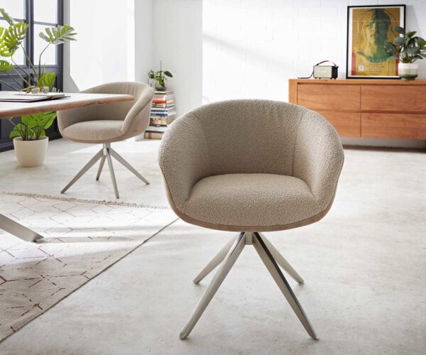 Jídelní židle Vinka-Flex s područkami, křížová podnož, široké provedení, nerezová ocel, kombinace materiálů, taupe, 180° otočné, jádro s taštičkovými pružinami - Image 2