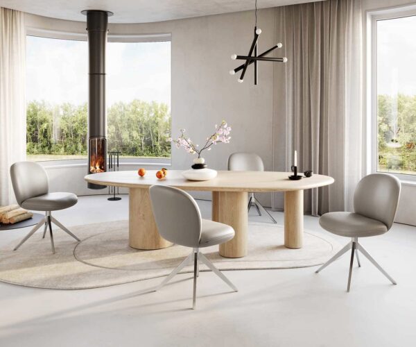 Jídelní židle Nube-Flex křížový rám široký nerezová ocel pravá kůže taupe 180° otočný jádro z taštičkových pružin - Image 5