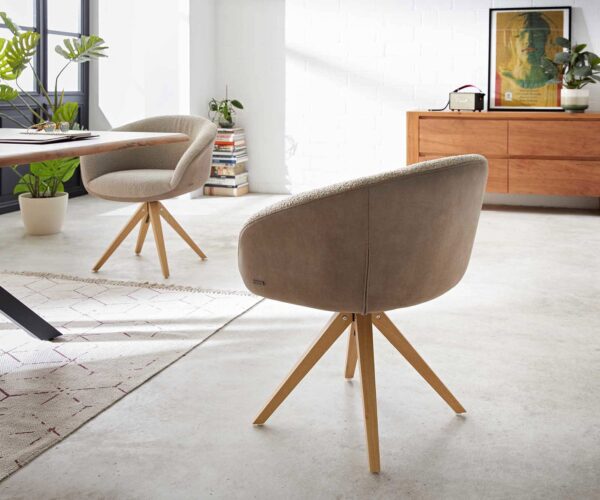 Jídelní židle Vinka-Flex s područkami dřevěný rám hranatý přírodní kombinované materiály taupe 180° otočné jádro s taštičkovými pružinami - Image 5