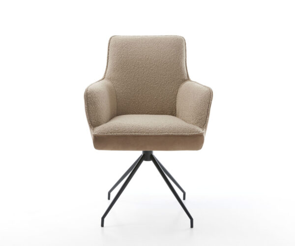 Jídelní židle Heira-Flex s područkami, křížový rám, zužující se kov, černý, kombinované materiály, taupe, otočné o 180°, jádro z taštičkových pružin - Image 2