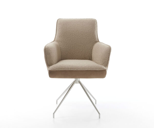 Jídelní židle Heira-Flex s područkami, křížová podnož, kuželová nerezová ocel, kombinované materiály, taupe, 180° otočné, jádro z taštičkových pružin - Image 2