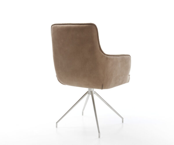 Jídelní židle Heira-Flex s područkami, křížová podnož, kuželová nerezová ocel, kombinované materiály, taupe, 180° otočné, jádro z taštičkových pružin - Image 5