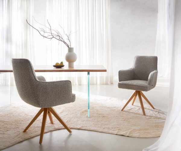 Jídelní židle Heira-Flex s područkami, dřevěný rám, hranatý, přírodní bouclé, stříbrně šedá, otočný o 180°, jádro z taštičkových pružin - Image 6