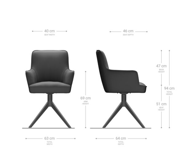 Jídelní židle Heira-Flex s područkami, křížová podnož, široké, kovové, černé, mikrovlákno, antracit, vintage, otočné o 180°, jádro z taštičkových pružin - Image 6
