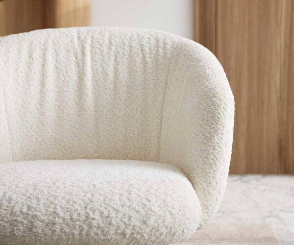 Jídelní židle Caja-Flex s područkami, křížová podnož, široké, nerezová ocel, bílý bouclé, 180° otočné, jádro z taštičkových pružin - Image 4