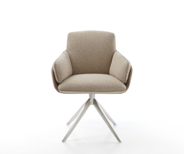 Jídelní židle Luan-Flex s područkami, křížová podnož, široké provedení, nerezová ocel, mix materiálů, taupe, otočné o 360° - Image 2