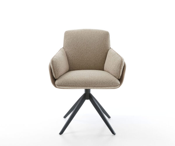 Jídelní židle Luan-Flex s područkami, křížová podnož, široké, kov černý, mix materiálů, taupe, otočné o 360° - Image 2