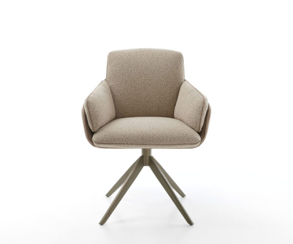Jídelní židle Luan-Flex s područkami, křížová podnož, široký efektový povrch, titanový materiálový mix, taupe, otočné o 360° - Image 2