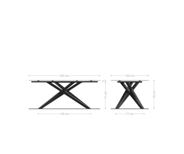 Jídelní stůl Edge keramika Minas Melange bílá-béžová 200x100 cm, křížová podnož, kov černý, obdélníkový - Image 9