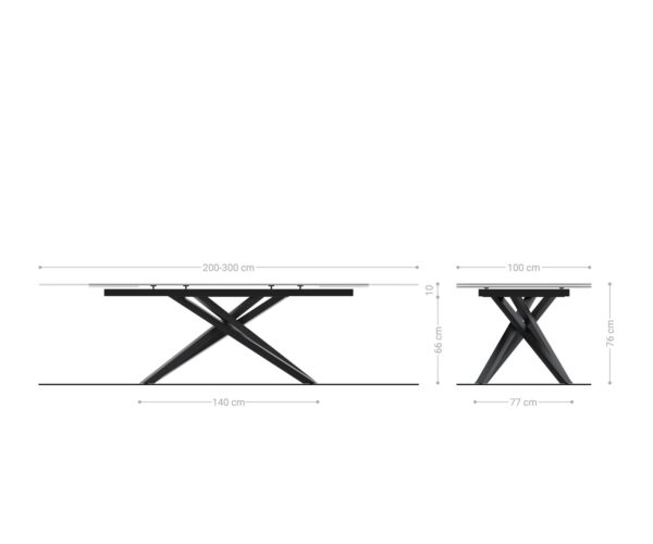 Jídelní stůl Edge keramika Minas Melange bílá-béžová 200-300x100 cm, křížová kovová černá podnož, rozkládací, obdélníkový - Image 9