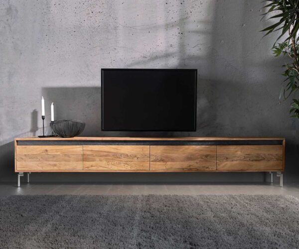 TV stolek Stonegrace 240 cm akácie natural 4 dveře oválné nohy nerezová ocel - Image 3