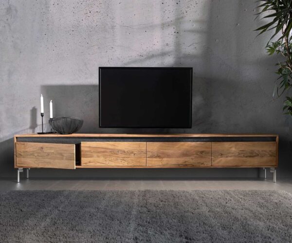 TV stolek Stonegrace 240 cm akácie natural 4 dveře oválné nohy nerezová ocel - Image 5