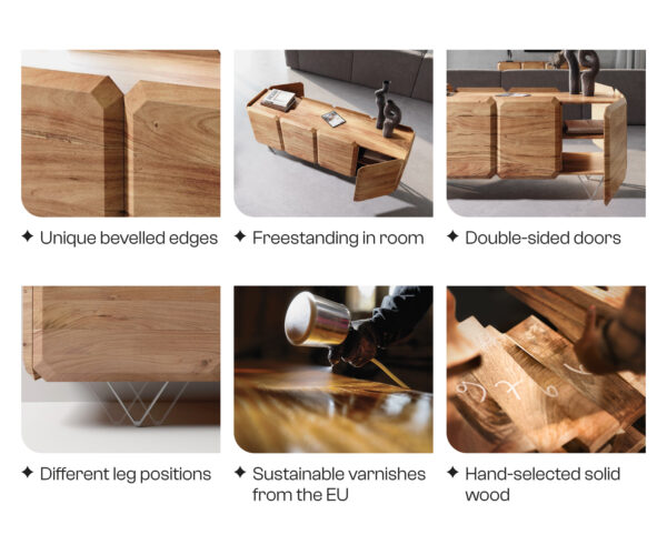 Komoda Kiano acacia natural 3 dveře v-nohy nerezová ocel - Image 9