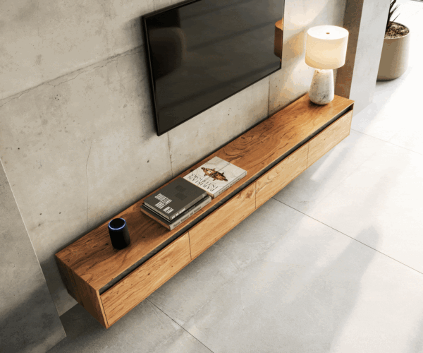 TV stolek Stonegrace 240 cm přírodní akácie s deskou z břidlice, 4 dveře, závěsný styl - Image 4