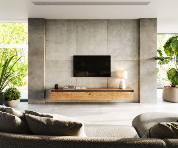 TV stolek Stonegrace 240 cm přírodní akácie s deskou z břidlice, 4 dveře, závěsný styl - Image 2