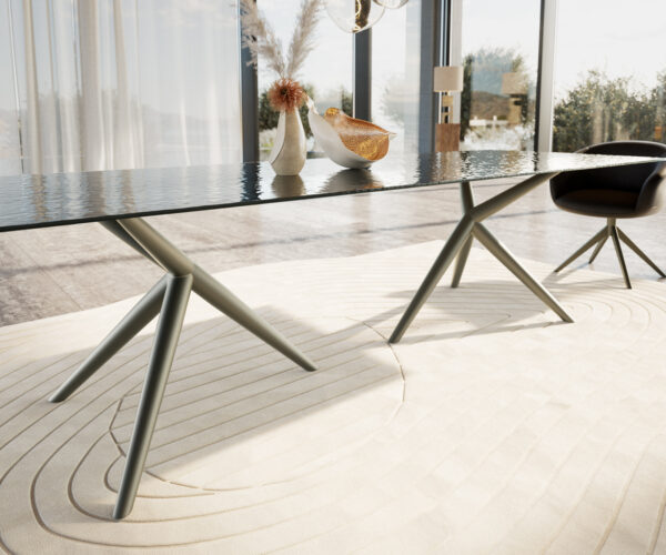 Jídelní stůl Edge 300x100 texturované sklo kouřově černé 3D design Estelar kulaté kovové provedení titanové - Image 5