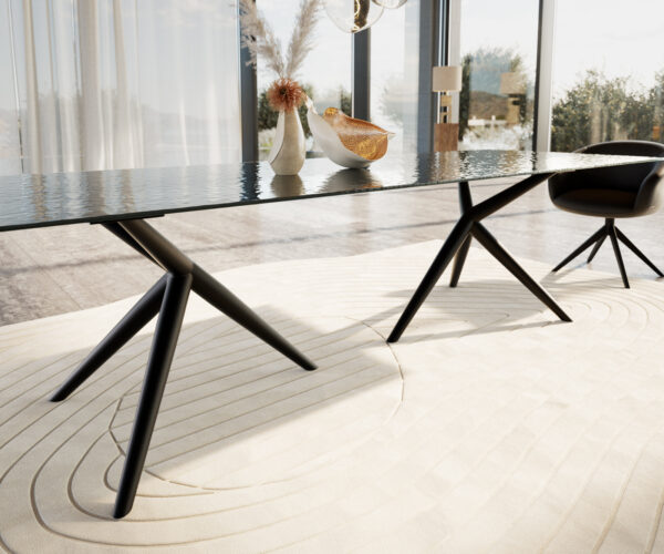 Jídelní stůl Edge 300x100 texturované sklo kouřově černé 3D design Estelar kulatá kovová černá - Image 5