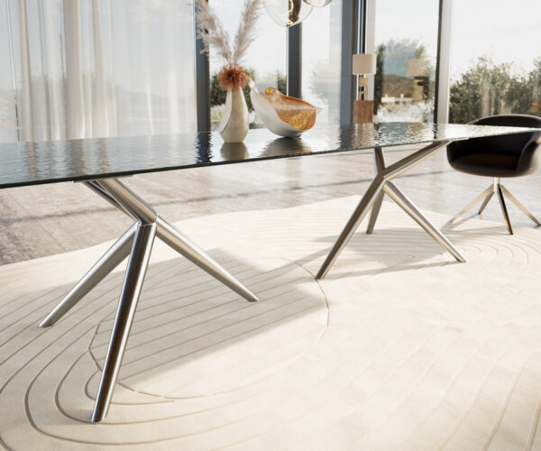 Jídelní stůl Edge 300x100 texturované sklo kouřově černé 3D design Estelar kulaté nerezové oceli - Image 5