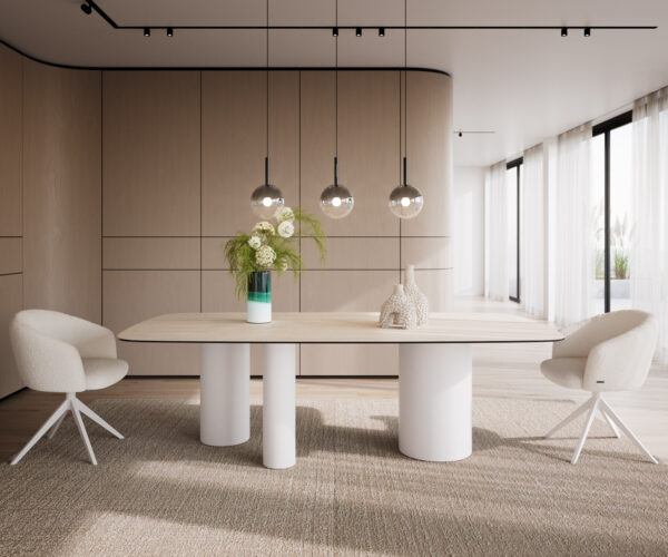 Jídelní stůl Edge lodě tvarovaný 240x120 keramický travertin přírodní Troa kov bílý - Image 2