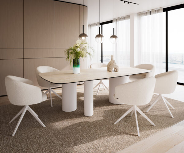 Jídelní stůl Edge lodě tvarovaný 240x120 keramický travertin přírodní Troa kov bílý - Image 6