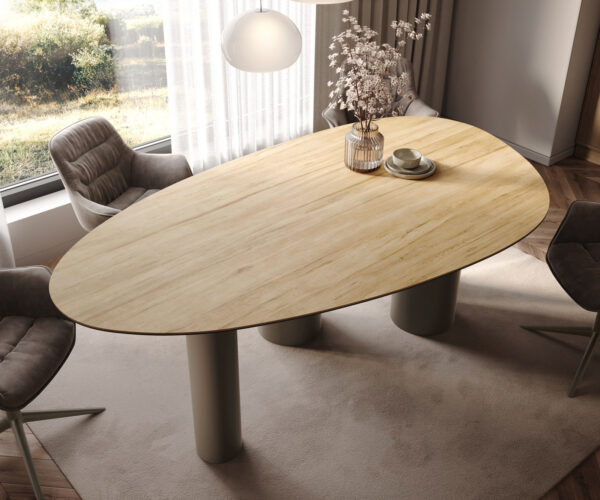 Jídelní stůl Edge oválný 220x120 keramika Laminam® Sabbia dubová barva Pilier kovový efekt titanový - Image 4