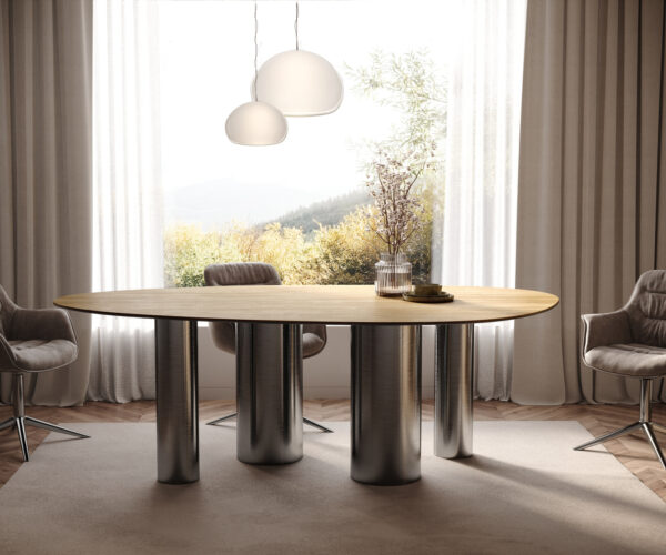 Jídelní stůl Edge oválný 220x120 keramický Laminam® Sabbia dubová barva Pilier nerezová ocel grafitová - Image 2