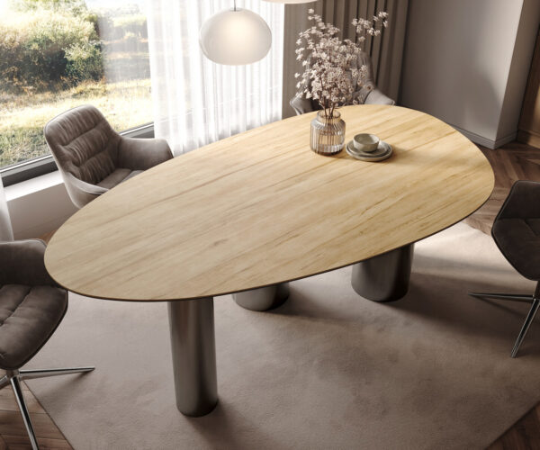 Jídelní stůl Edge oválný 220x120 keramický Laminam® Sabbia dubová barva Pilier nerezová ocel grafitová - Image 4