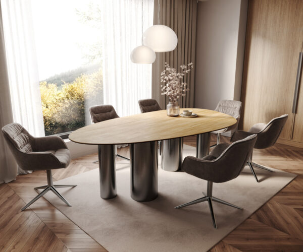 Jídelní stůl Edge oválný 220x120 keramický Laminam® Sabbia dubová barva Pilier nerezová ocel grafitová - Image 7