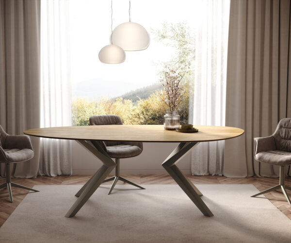 Jídelní stůl Edge oválný 220x120 keramický Laminam® Sabbia dubová barva Zenthara s hranatým kovovým efektem titanový - Image 2