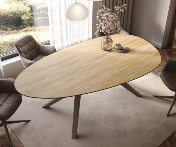 Jídelní stůl Edge oválný 220x120 keramický Laminam® Sabbia dubová barva Zenthara s hranatým kovovým efektem titanový - Image 4