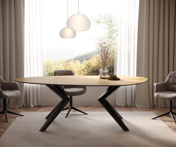 Jídelní stůl Edge oválný 220x120 keramický Laminam® Sabbia dubová barva Zenthara hranatý kov černý - Image 2