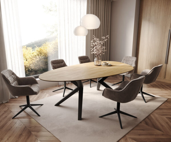 Jídelní stůl Edge oválný 220x120 keramický Laminam® Sabbia dubová barva Zenthara hranatý kov černý - Image 7