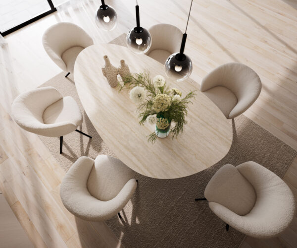 Jídelní stůl Edge oválný 220x120 keramika Laminam® Travertino Bianco krémově bílý Zenthara hranatý kov černý - Image 4