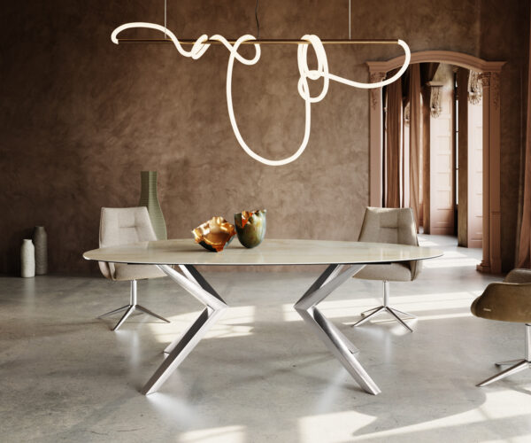 Jídelní stůl Edge oválný 220x120 keramika Iris FMG Onice Oro Zenthara úhlová nerezová ocel - Image 3