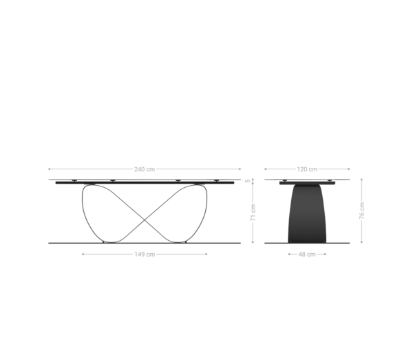 Jídelní stůl Edge lodě tvaru 240x120 keramika Laminam Emperador Extra Lucidato tmavě hnědá Infinity metalický efekt titanový povrch - Image 7